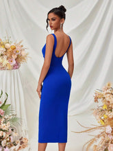 ADYCE Women's High Waist Ruched Backless U-Neck Party Dress With Thick Straps, For Cocktail Party